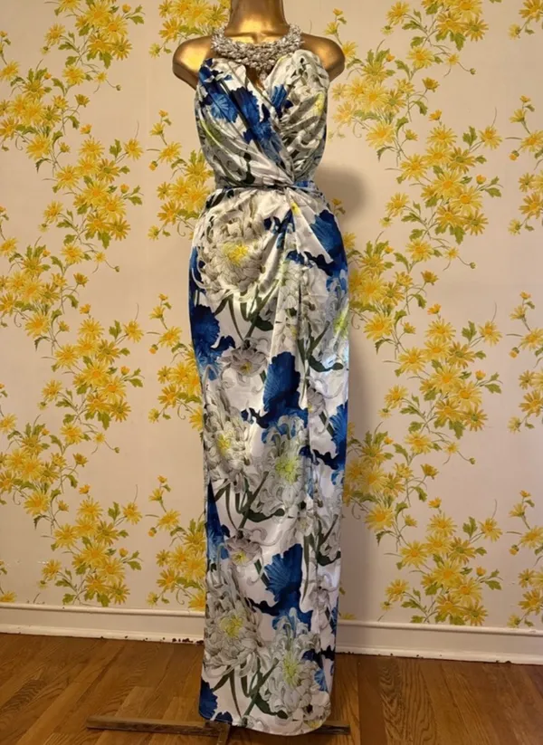 Luxxel NWT Strapless Blue Floral Maxi Dress size L - Image 5