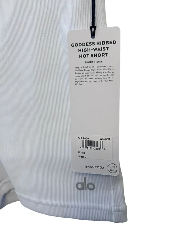 Alo GODDESS RIBBED HIGH-WAIST HOT SHORT WHITE Large NWT ( sold out) - Image 8
