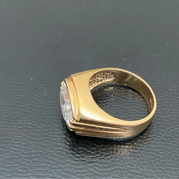 Vintage 18KGERSC Signed Gold-tone Oval CZ Stone Fashion Ring Size 10 - Image 12