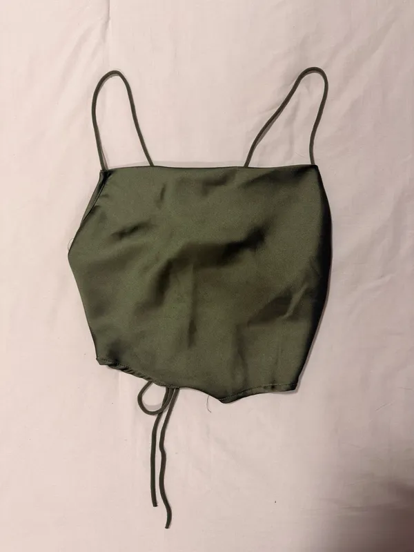 SHEIN Olive Green Satin Drawstring Cami - Image 2