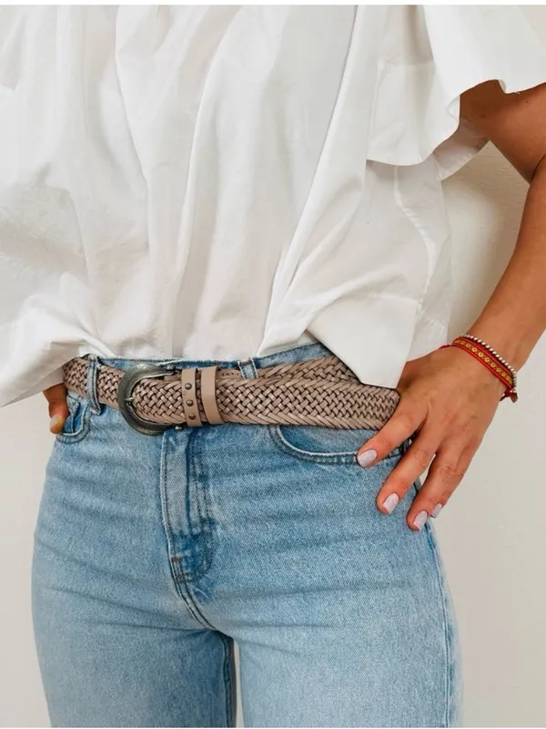 Free People We The Free Brix Belt Medium Large Oyster Braided Leather Western - Image 4