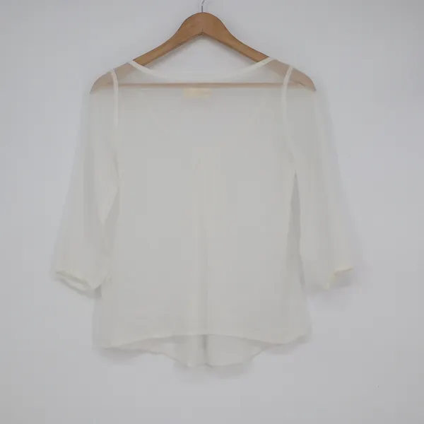Hollister White Sheer Pleated 3/4 Sleeve Blouse XS Boho Top - Image 5
