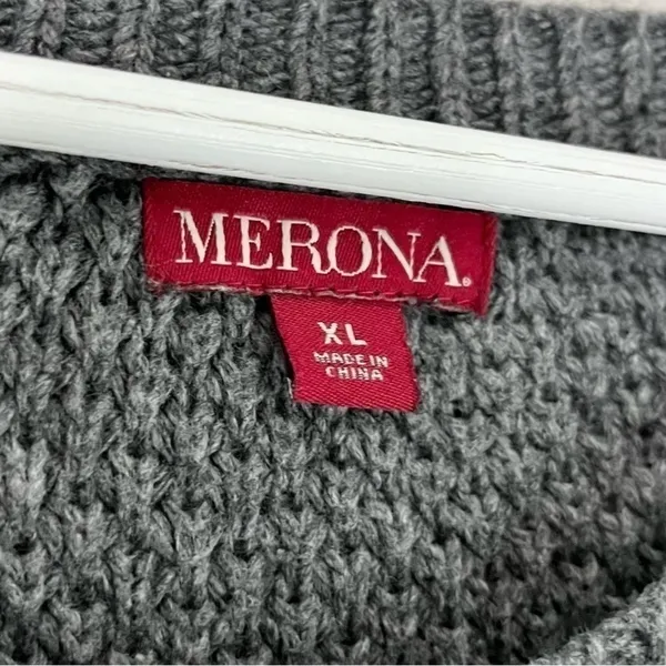 Merona Wool Rabbit Hair Cable Knit Scoop Neck Fisherman Sweater Grey Women’s XL‎ - Image 6