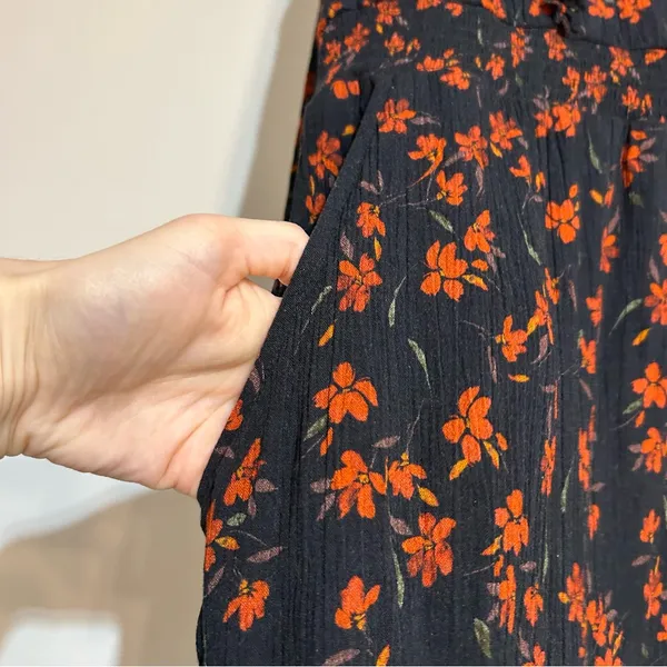 Garnet Hill Ruffle Crepe Floral Midi Dress Red Navy Size XL Cottage Boho - Image 4