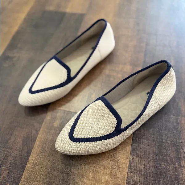 Birdies The Starling Woven Knit Loafer Flats Ivory Navy Trim Size 8 - Image 3