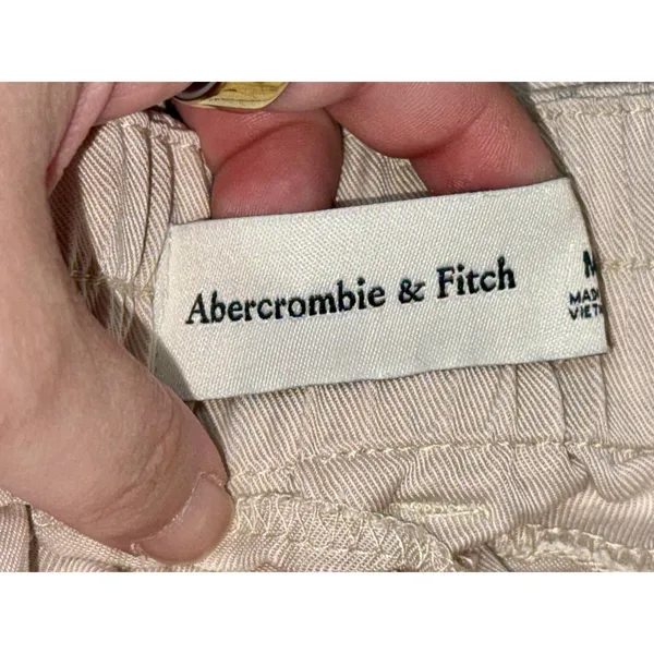 Abercrombie & Fitch Beige Cream Belted Pleated Tapered Trousers Dress Pants Sz M - Image 3