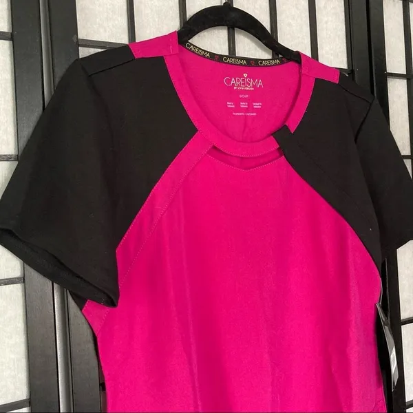 Careisma Keyhole Neck Scrub Top Pink Black Small - Image 4
