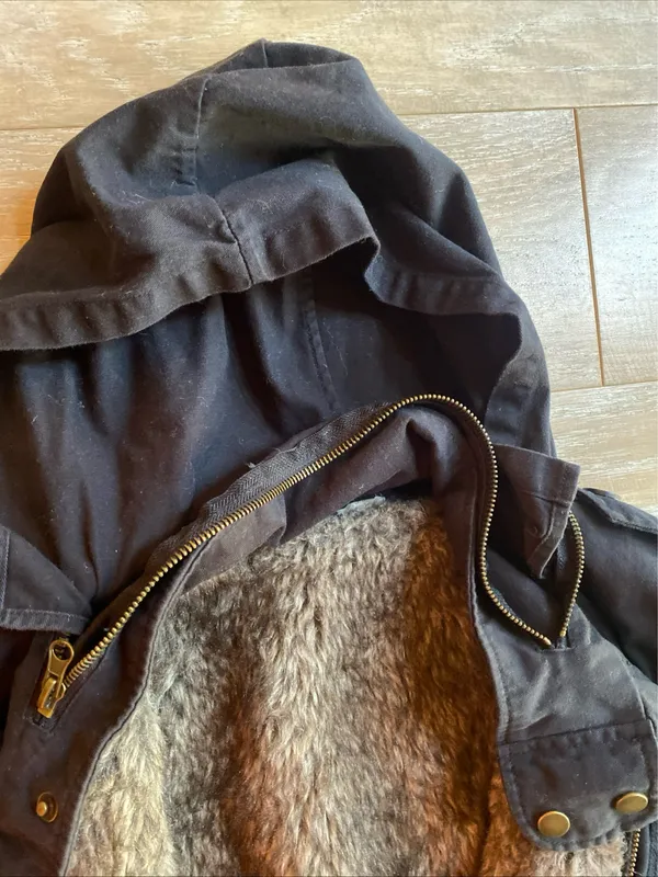 Vintage Navy Fur Lined Utility Parka Drawstring Big Pocket Short Jacket Women - Image 3