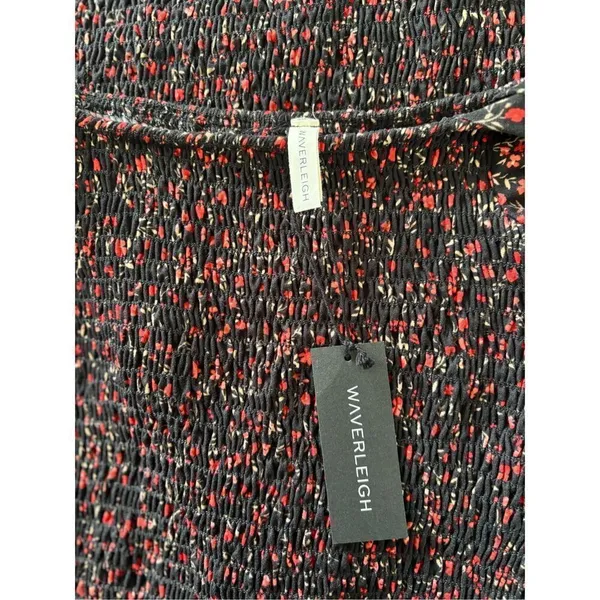 Waverleigh Black Red Floral Smocked Short Sleeve Dress Size Large NWT - Image 2