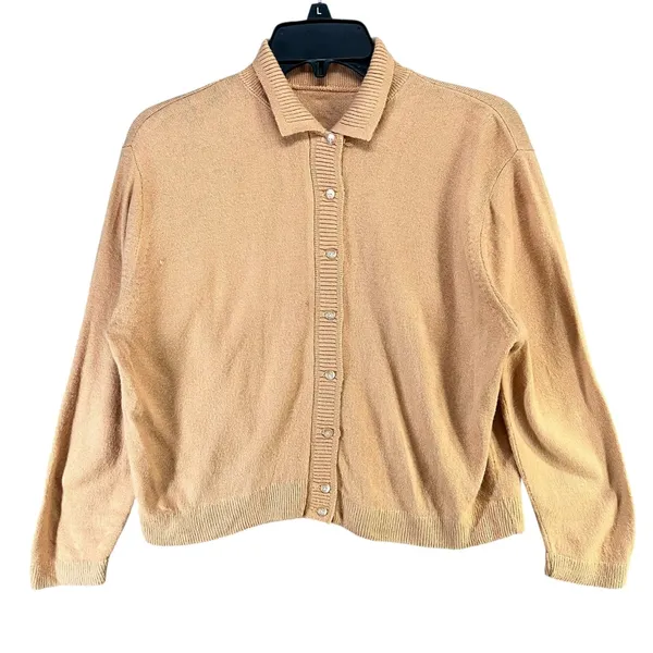Vintage Cardigan Medium Tan Button Up Soft Knit Classic Preppy Cozy Union‎ Made - Image 4