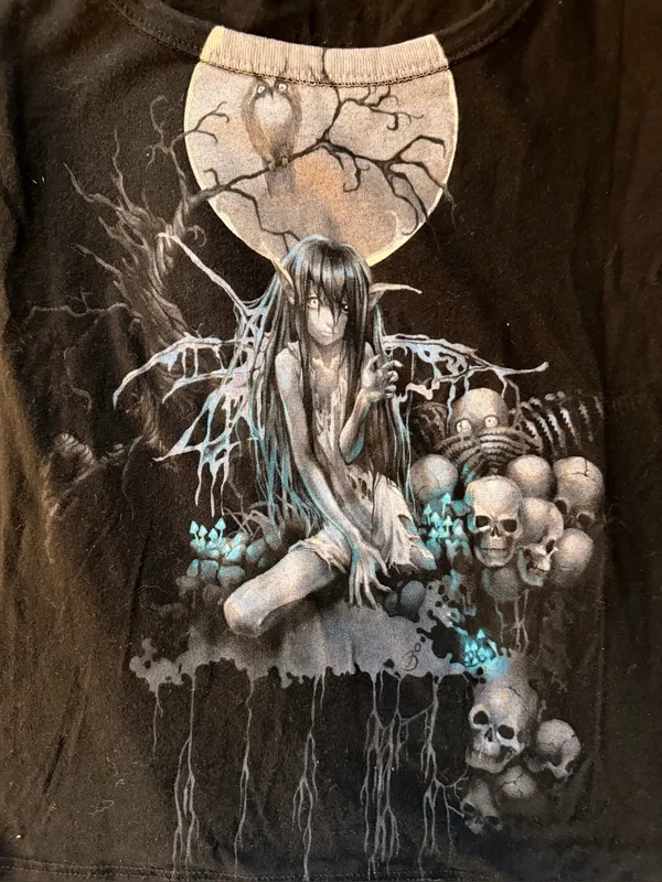 RARE Vintage Y2K Trick Fairies Skulls Graphic Black Baby Tee Hot Topic Goth - Image 3
