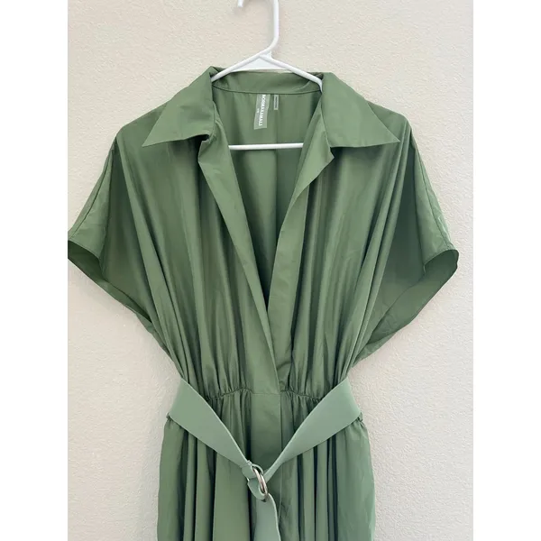 Norma Kamali Super Oversized Sleeveless Boyfriend Shirt Flared Gown Green Small - Image 4