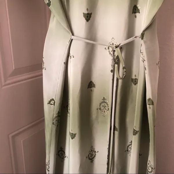VTG vintage long maxi green stunning a-line tie back dress short sleeve beading details - Image 2
