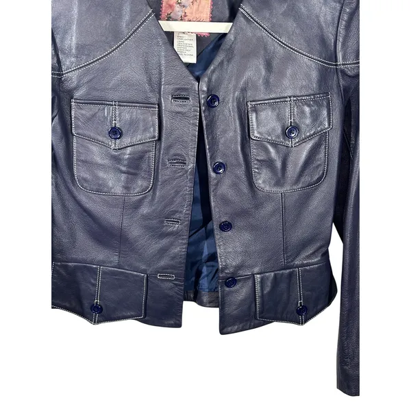Vintage Zelda Genuine Lamb Leather Jacket Blue Violet Purple Cropped Blazer - Image 9
