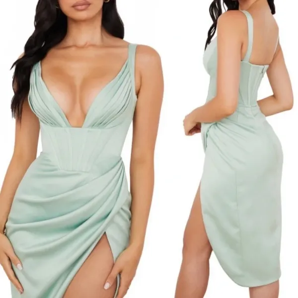 HOUSE OF CB FAYE PISTACHIO SATIN CORSET MIDI DRESS NWOT size‎ XS - Image 17