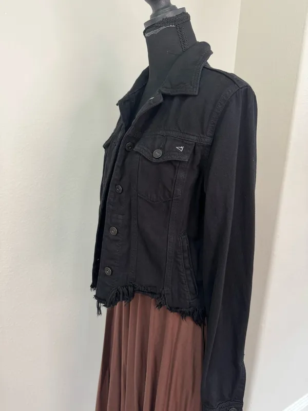 Hidden Los Angeles Black Denim Raw Hem Jacket Size Small - Image 13