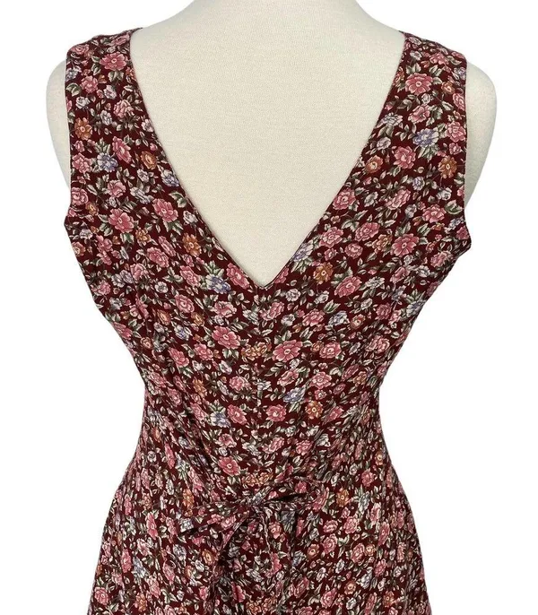Vintage Sostanza Romper Ditsy Floral Button Front Mini Dress Burgundy Womens M - Image 9