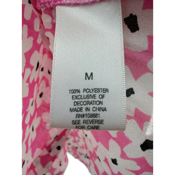 Dressbarn Pink Floral Pleated‎ Ruffle Button Blouse Romantic Cottagecore M - Image 5