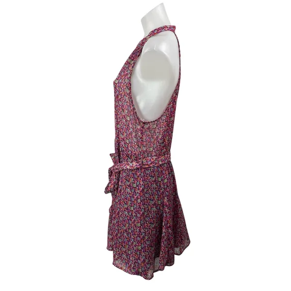 Zara Women's Pink Floral Sleeveless Tie Waist Sheer Halter A-line Mini Dress XL - Image 2