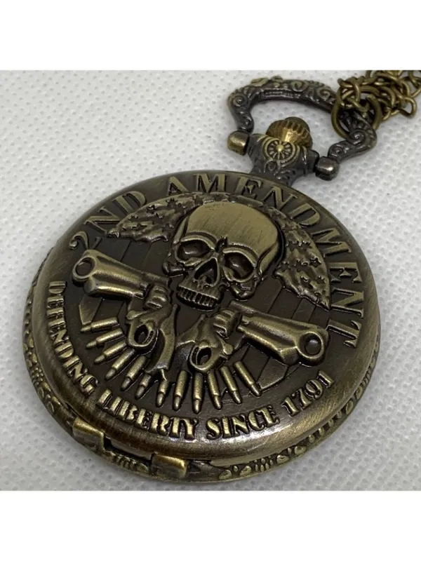 Quartz analog Pocket Watch bronze tone 45mm white dial chain necklace running - Image 2