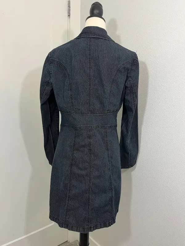 Bisou Bisou Large Dark Blue Denim Long Jacket / Coat - Image 3