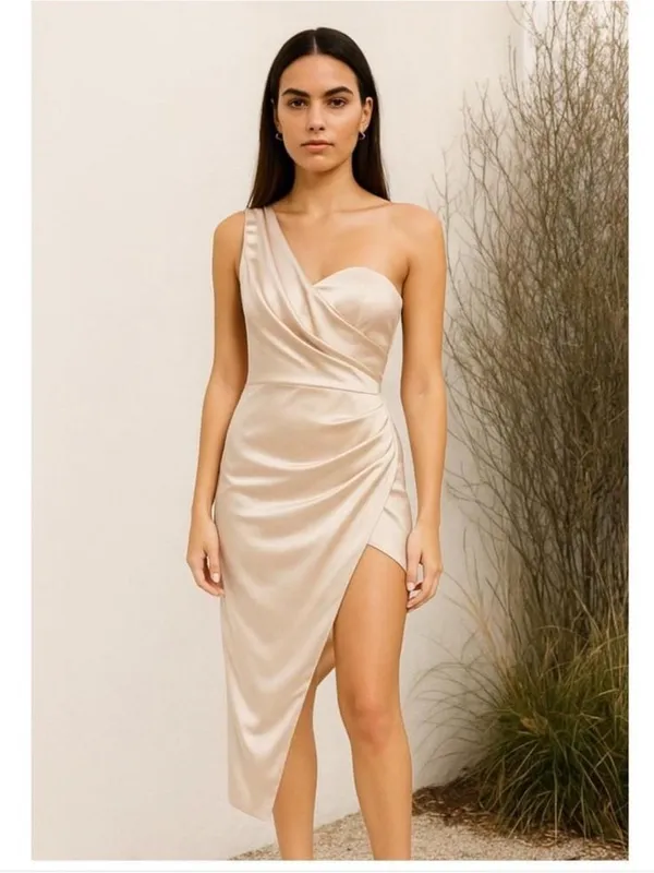 Lavish Alice Champagne One Shoulder Asymmetrical Dress - Image 2