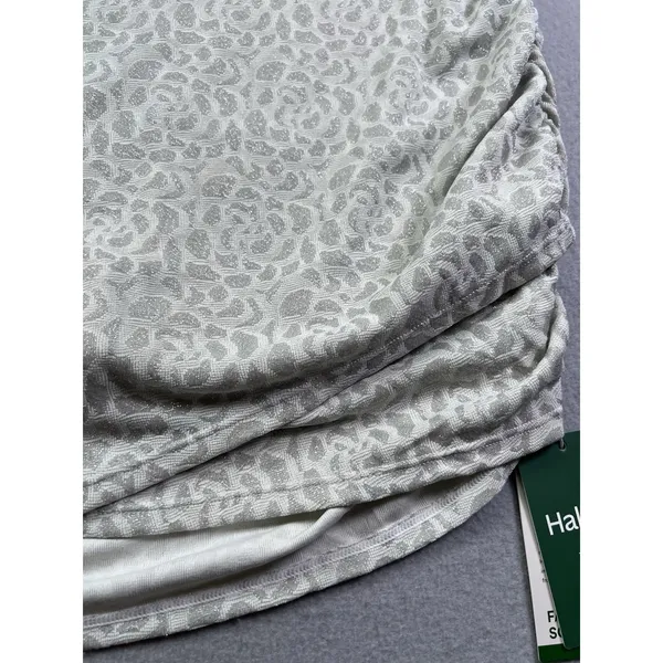 Halara High Waisted‎ Ruched Crossover Mini Skirt Animal Print White Silver Large - Image 7