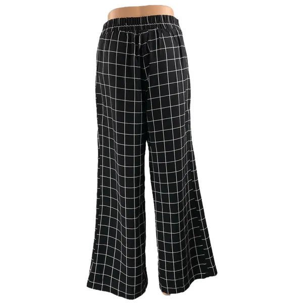 Mine Black Windowpane High Rise Drawstring Wide Leg Trousers Dress Pants Size S - Image 3