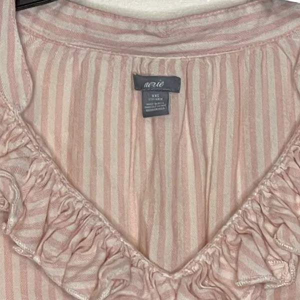 Aerie Womens Blouse Top‎ Size XXS Pink White Striped Cotton Blend Ruffled Womens - Image 2