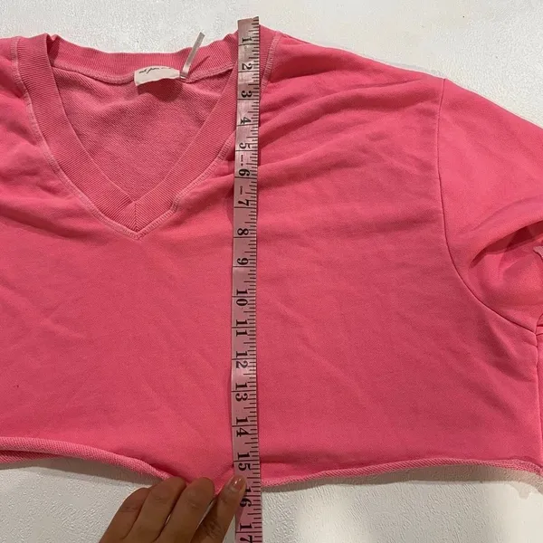 Out From Under Pink Cropped Sweatshirt V Neck Raw Hem Boxy Top XS - Image 5
