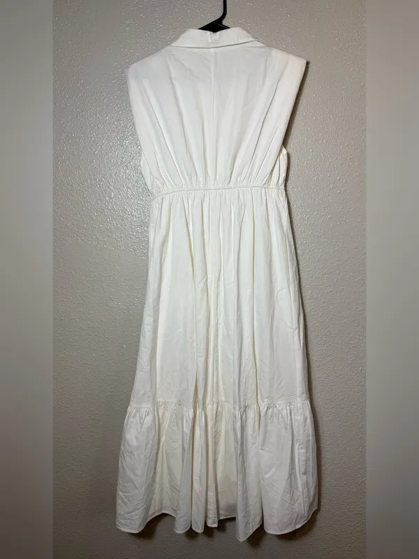 TCEC White‎ Cotton Shirt Dress Womens Small Sleeveless Tiered Midi Maxi - Image 2