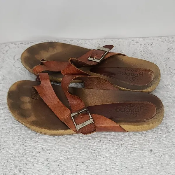 Yokono slip on leather toe sandals tan brown sz 8 - Image 4