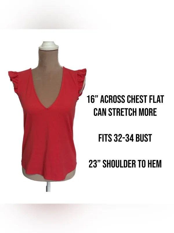 EVEREVE Pink Ruffle Sleeve V-Neck Top Womens Size Small Stretchy Knit Blouse - Image 10