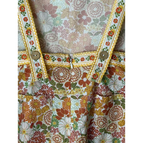 So Me Floral Romper Women Medium Orange Yellow Retro 70s Cotton Boho Cottagecore - Image 8