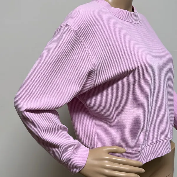 Fletch Pink Ribbed Crewneck 100% Cotton Slightly Cropped Long Sleeve Top size S - Image 7