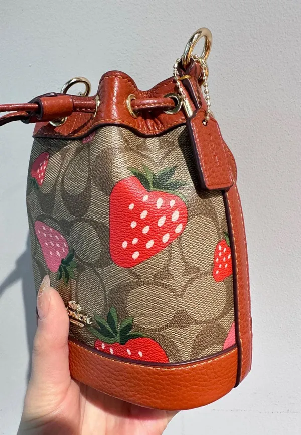Coach Mini Dempsey Bucket Bag In Signature Canvas With Wild Strawberry CH164 - Image 2