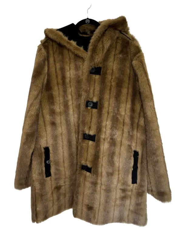 Vintage Dennis Basso Vegan Faux Fur Faux Suede Reversible Coat Black Tan -Size L - Image 3
