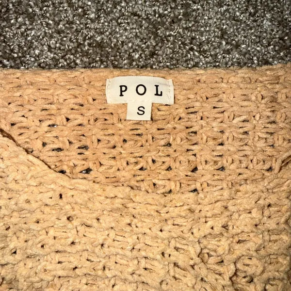 POL Crochet Knit Sweater Womens Small Peach Excellent Cropped Boho Bell Sleeve‎ - Image 2