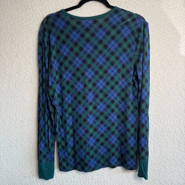 Little Sleepies Bamboo‎ Women’s Navy Green Tartan Plaid Pajama Top Size Small - Image 8