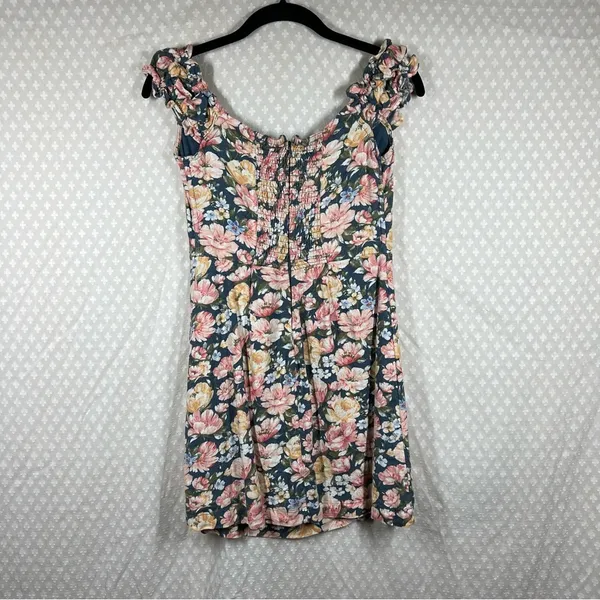 Abercrombie‎ & Fitch Blue Pink Floral Linen Blend Mini Dress - Image 6