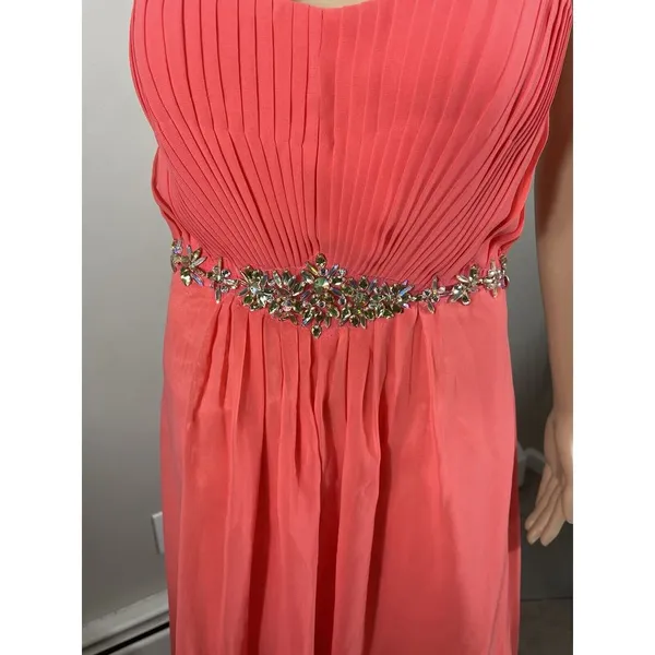 May Queen Couture 10 Pink Strappy Rhinestone‎ Accent Maxi Chiffon Formal Dress - Image 3