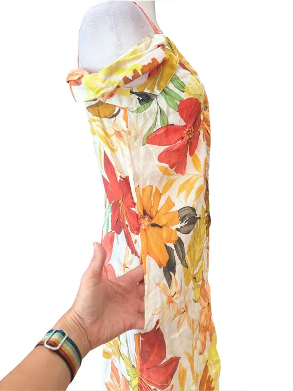 Zara Floral Linen Dress Button Front Womens Size Small - Image 3