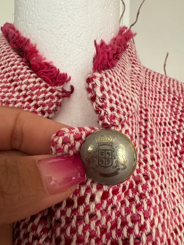 Zara Pink Tweed Fringe Blazer Jacket Size Medium - Image 5
