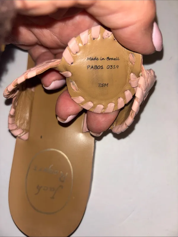 Jack Rogers Pink And Off White Leather Straps Floral Design Size 7.5 Preloved - Image 4