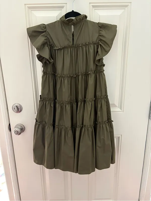 En Saison Khaki Poplin Tiered Mini Dress Size Medium - Image 4