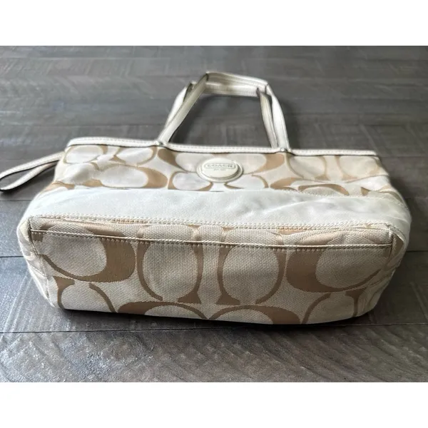Coach Signature Stripe Zip Top Tote‎ Y2K A1160-F17433 Khaki canvas cream Strip - Image 8