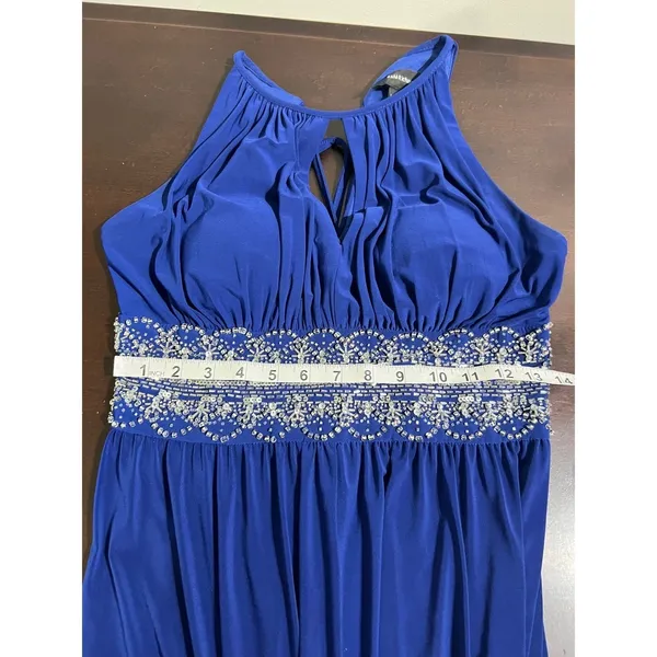 R&M Richards Royal Blue Beaded Empire Waist Keyhole Evening Gown Size 6 - Image 7