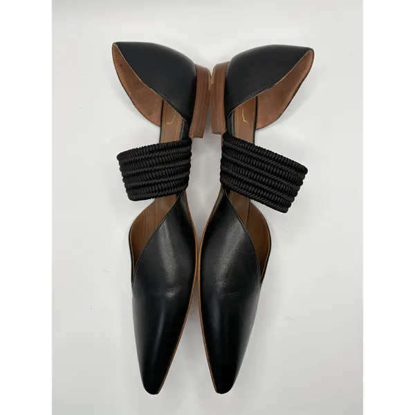 Malone Souliers Maureen‎ Pointed Toe Black Leather Corded Strap Flats Shoes - Image 6