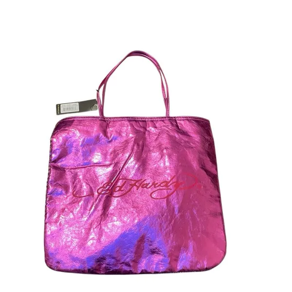 Ed Hardy Sequined Love Eternal metallic hot‎ pink tote bag NEW READ - Image 2