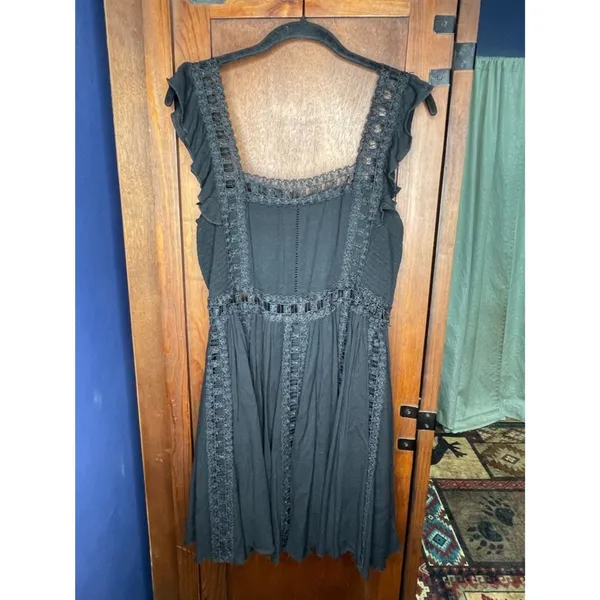Buddy Love Black Lace Babydoll Mini Dress Small Flutter Sleeve Boho Coquette - Image 3